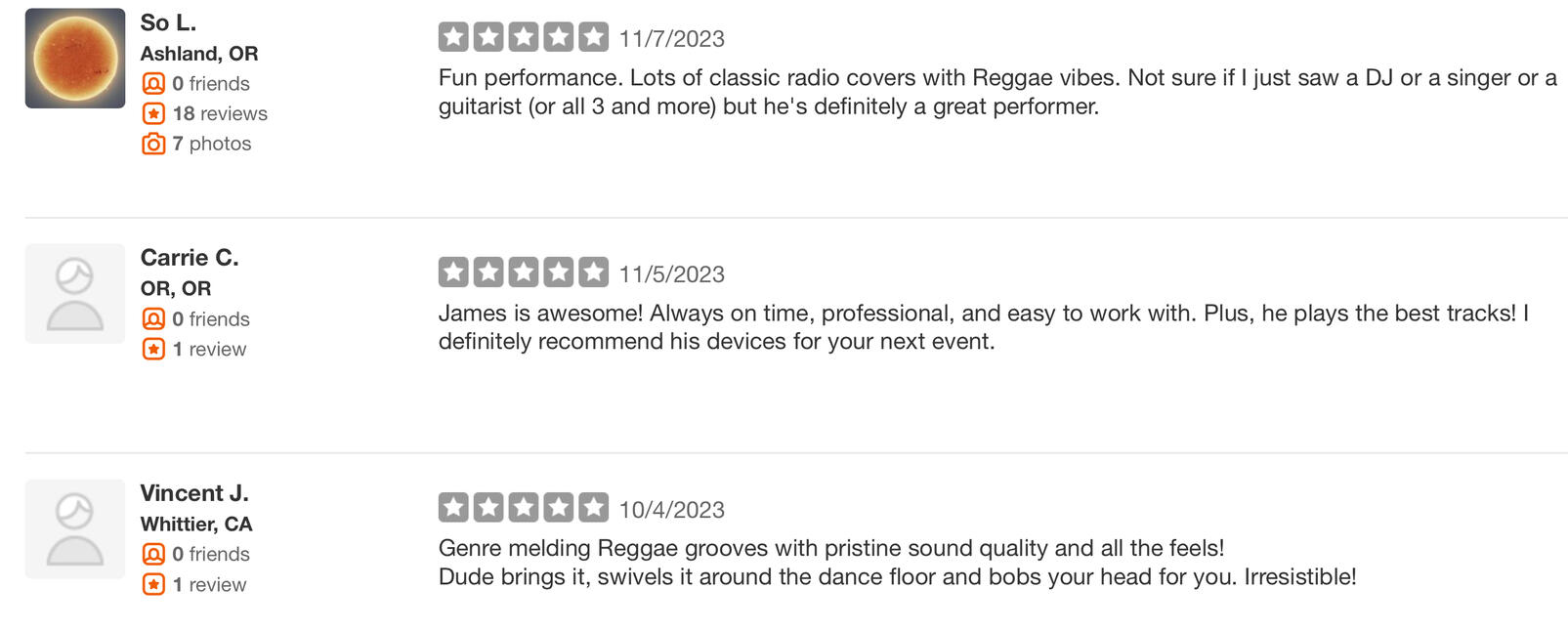 Yelp reviews